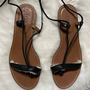 UGG Gladiator Black  Ankle Lace Up Sandals with Fur Detail Womens Size 8